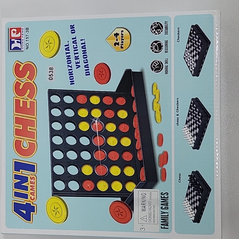 4 in 1 Games Chess Set - Black, Red, Yellow